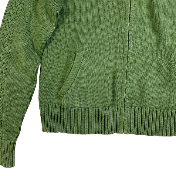 Ralph Lauren Sport Sweater Zip Up Vintage Cable Knit Cotton Green Medium - Picture 3 of 11